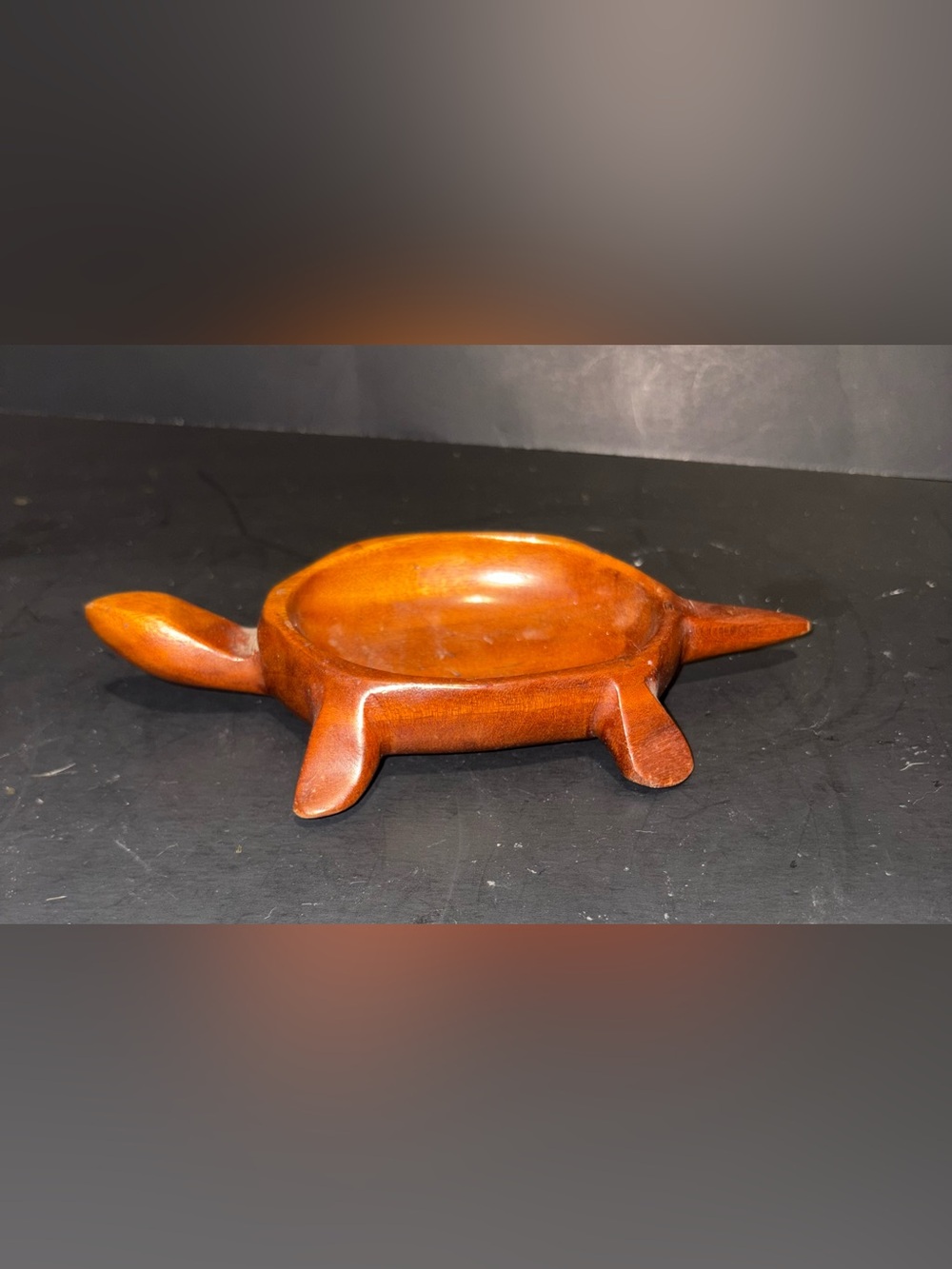 Hand-Carved Wooden Trinket Dish with Three Legs - Warm Brown